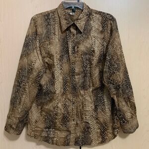 Lauren Ralph Lauren Womens Brown Snake Print Long Sleeve Button Up Shirt Plus 1X